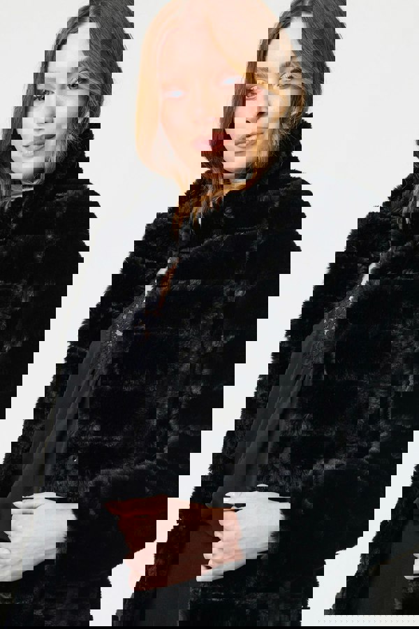 Black | Faux Fur Thigh Length Coat
