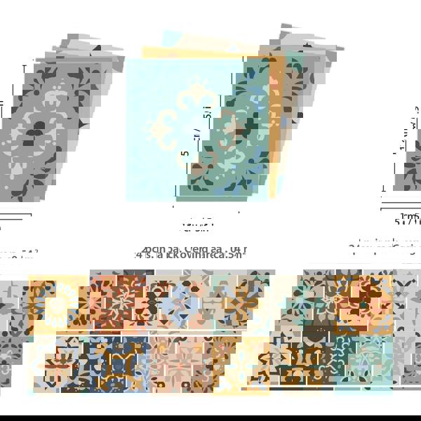 WT1561 - Jama Brown and Blue Moroccan Wall Tile Sticker Set - 15 cm x 15 cm - 24 pcs