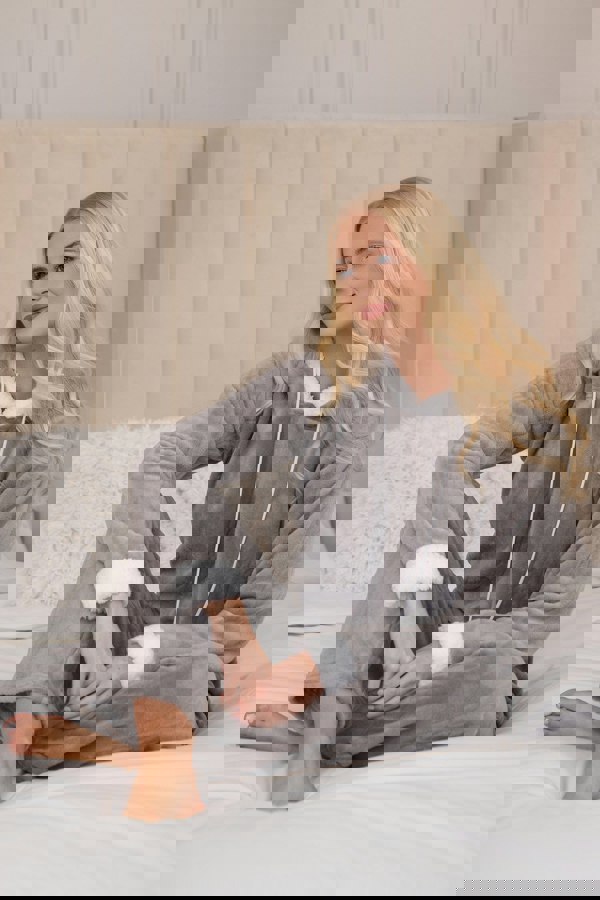 Camille Womens Grey Supersoft Fleece Hooded Pyjama Set