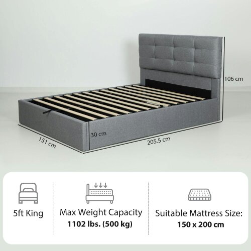 Wyld Haus Vivafa 5FT King Ottoman Bed with Gas Lift Storage Grey