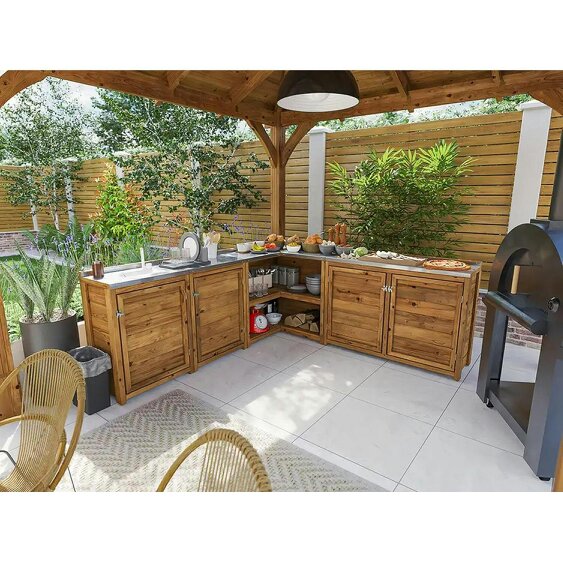 Dunster House Garden Kitchen with Left Side Sink W2m x D2m / W7' x D7' With Stainless Steel Countertop, UNIT III