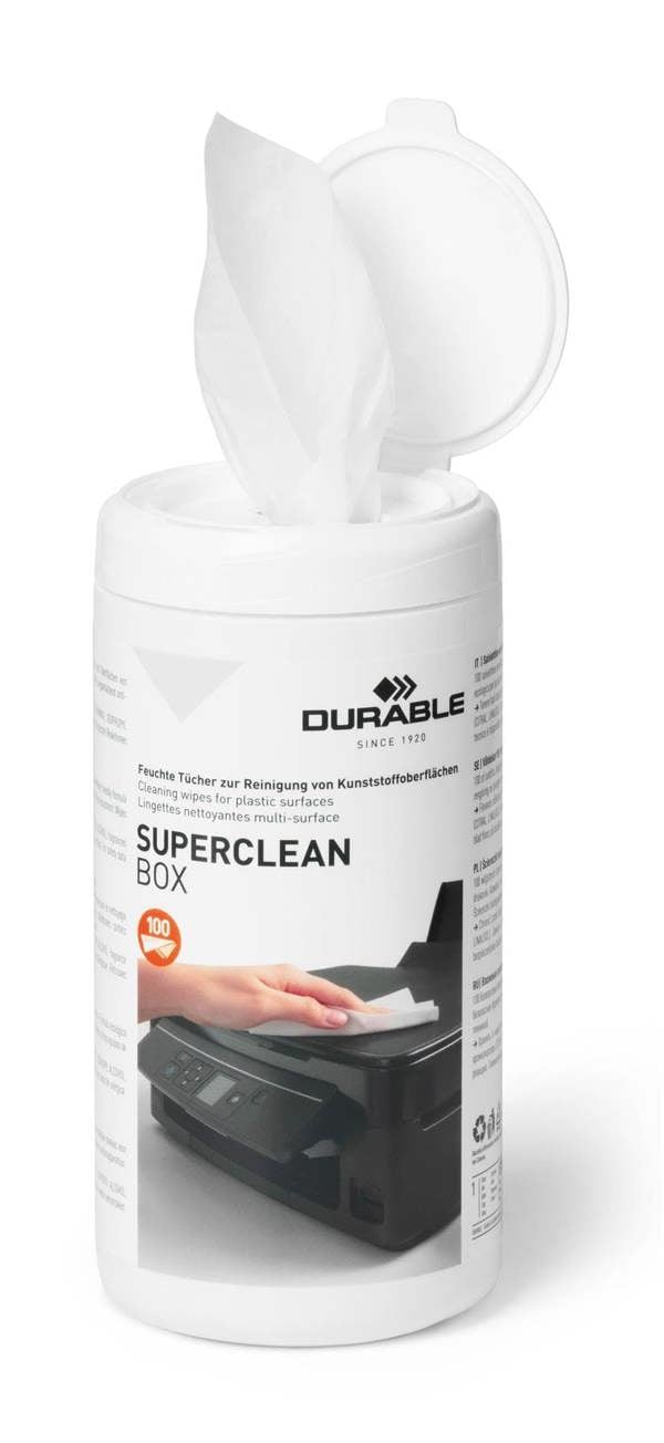 Durable SUPERCLEAN Anti-Static Biodegradable Tech Cleaning Wipes | Tub of 100