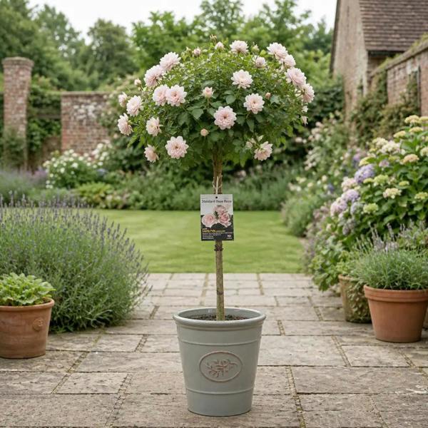 7.5L Standard Rose Tree Light Pink 100-110cm - Elegant Flowering Garden Rose Plant