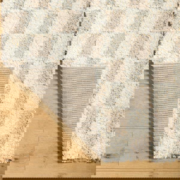 Livabliss Urban Shag-Modern Cream Beige Checkered Soft Plush Pile Rug