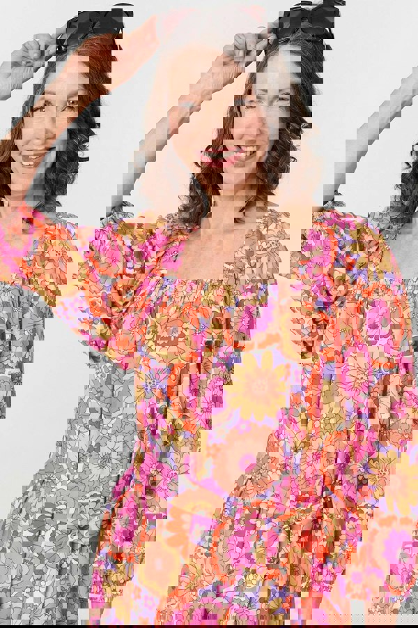 Pink | Vintage Floral Tie Waist Short Dress
