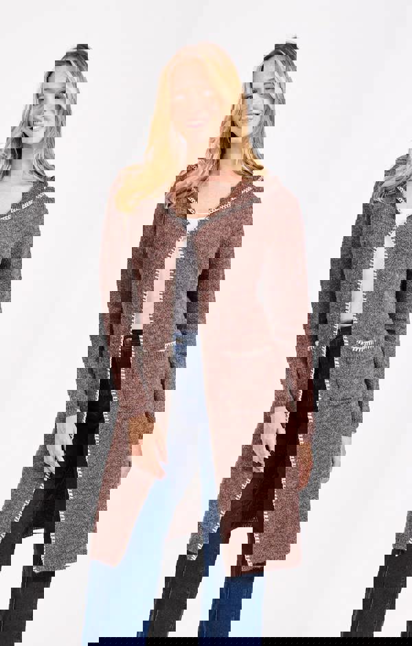 Blanket Stitch Cardigan With Hood