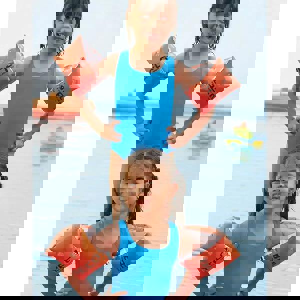 BECO orange baby arm bands with eco text, double chamber laminated foil