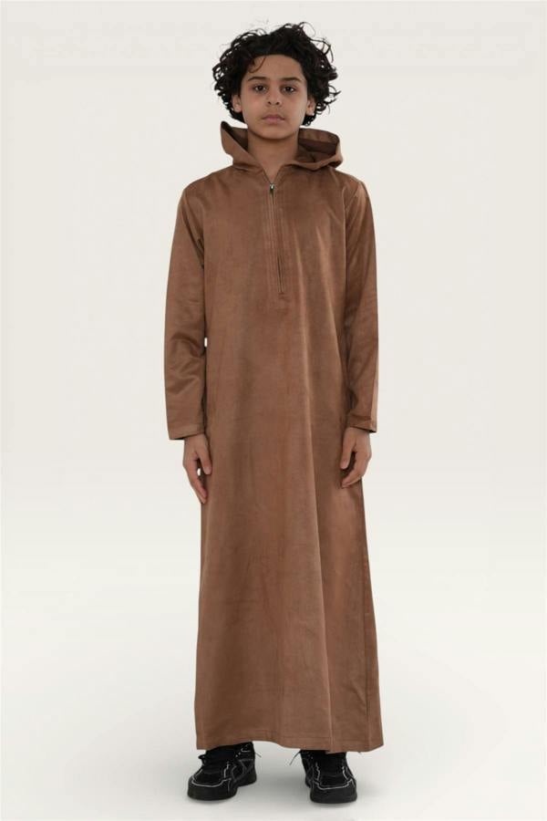 Infinity Leather Kids Boys Hooded Eid Moroccan Jubba Robe Ramadan Eid Thobe - K-HM12
