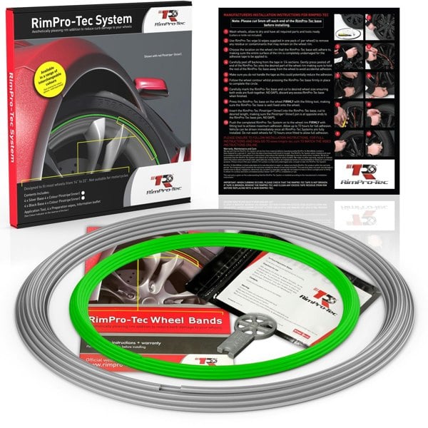 RimPro-Tec Group 4x Silver Base's 4x Lime Green Pinstripe's / RimPro-Tec® Wheelbands™ car wheel styling kit