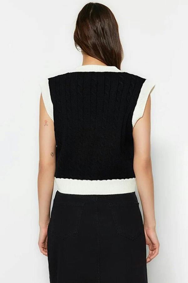 WOVCOR Crop Color-Block Hair Knit Sweater