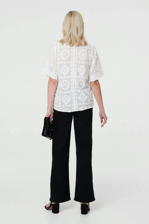 White | Sparkly Embroidered Texture Shirt