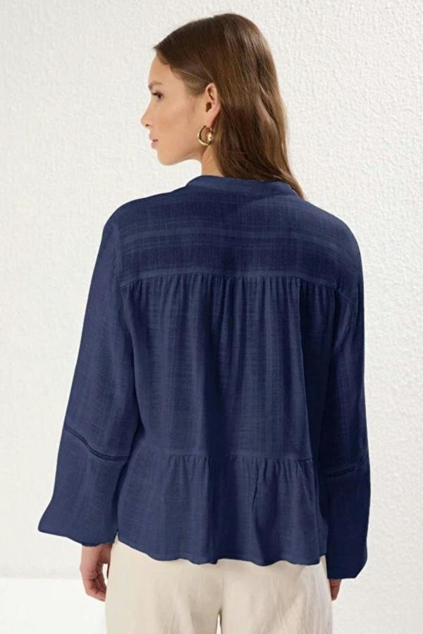 Hoxton Gal Cotton-Textured Regular Fit Woven Shirt with Lace Sleeve Detail