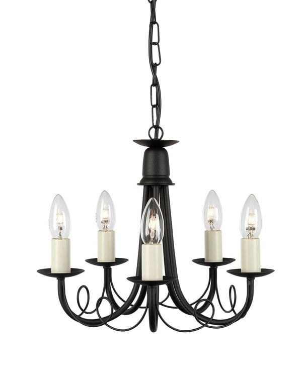 5 Bulb Chandelier Hanging Pendant LIght Black Gold LED E14 60W Bulb Loops