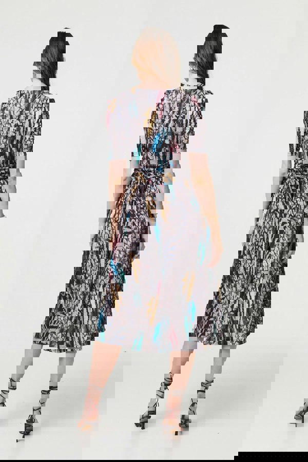 Beige | Printed Faux Wrap Front Jersey Midi Dress
