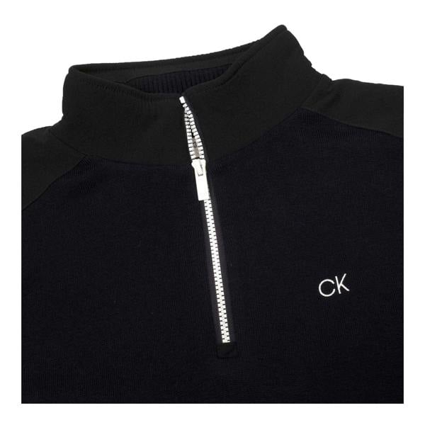 Calvin Klein Mens Embroidered Logo Zip Neck Raglan Sweatshirt - Navy - 