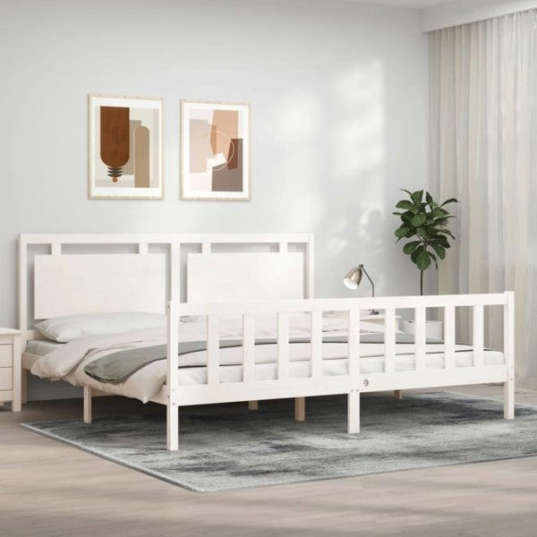 Berkfield Bed Frame with Headboard White 180x200 cm Solid Wood