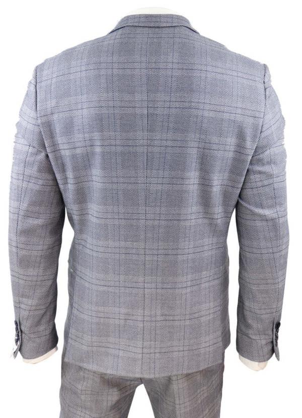 Marc Darcy Mens 3 Piece Grey Birdseye Check Classic Suit
