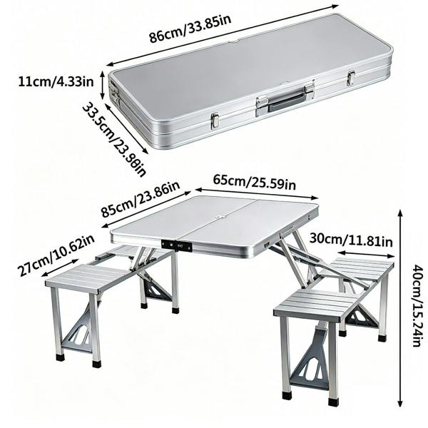 Gr8 Garden Aluminium Folding Picnic Table & Chairs Set Portable Outdoor Camping Bench