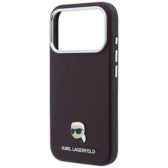 Karl Lagerfeld Grained Karl Head Metal Logo Case with MagSafe for iPhone 17/18 Pro 6.3" Burgundy - KLHMP18L6PSKHLR