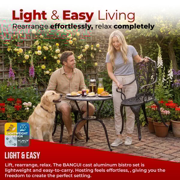 Centurion Supports BANGUI Black Garden and Patio Table and 2 Chairs Cast Aluminium Bistro Set