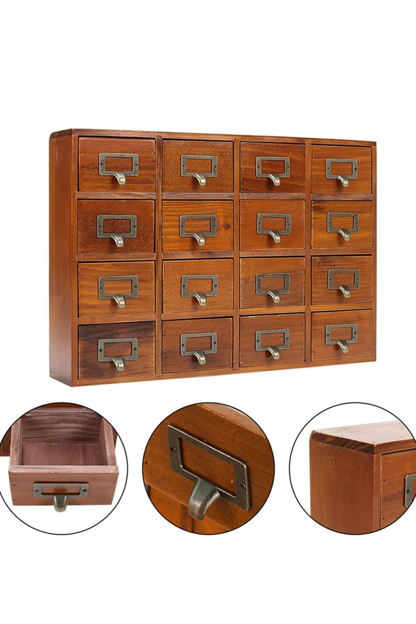 Living and Home Retro Wooden Drawer Organizer Box