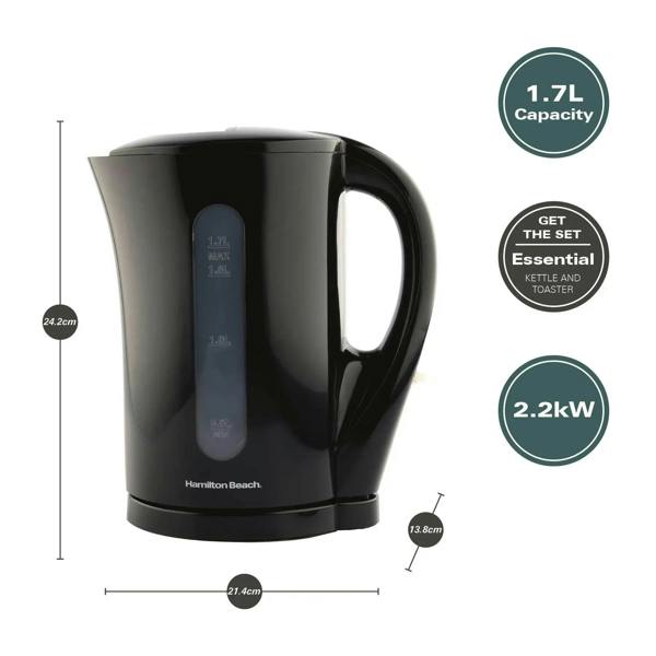 Hamilton Beach Essential 1.7L Plastic Kettle - Black - Hamilton Beach UK