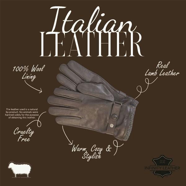 Infinity Leather Men’s Italian Leather Warm Wool Lining Winter Knit Rib Gloves - M-LGV-105