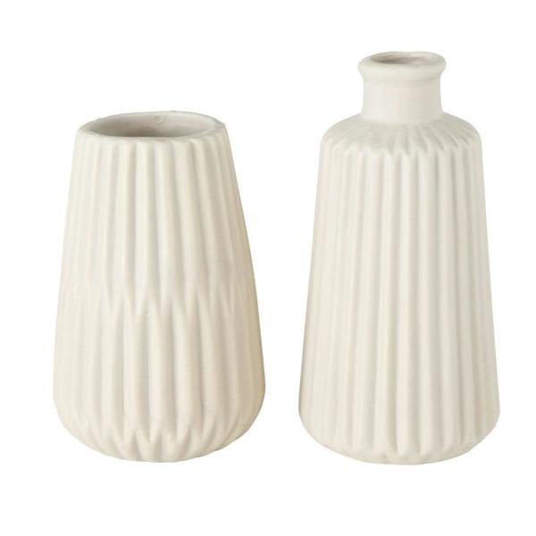 Boltze Set 2 Esko Beige Ceramic Porcelain Bud Vases