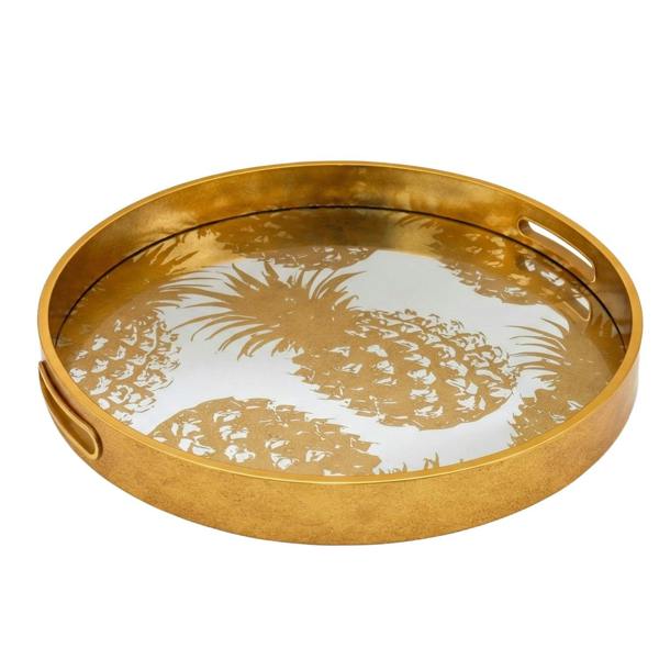 Maison des Cadeaux Elegant Gold Pineapple Mirrored Tray