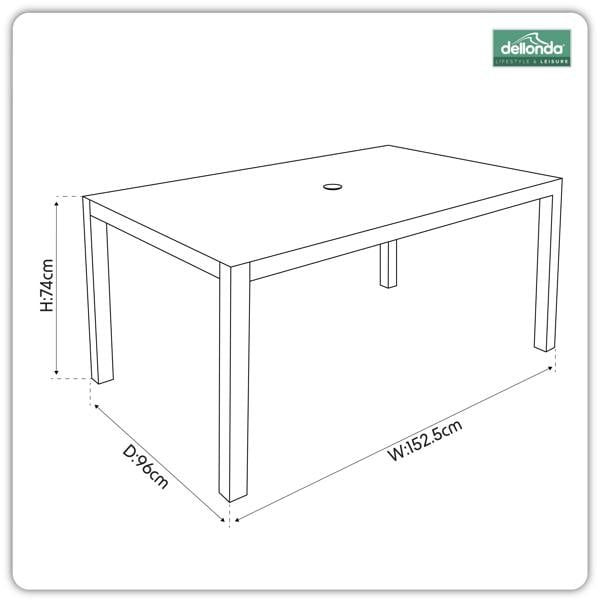Dellonda Fusion Aluminium Glass Garden Dining Table with Parasol Hole - DG51