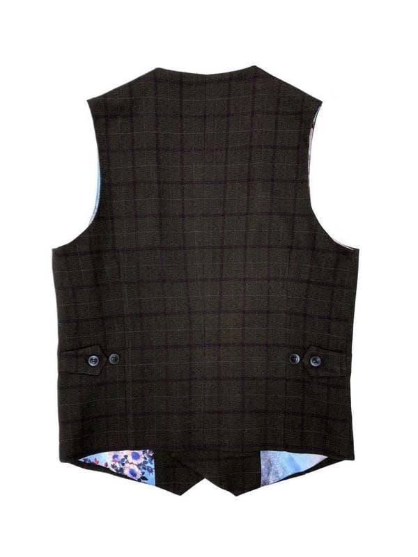 Brown Burgundy Check Tweed Blazer With Matching Waistcoat - Pamoni