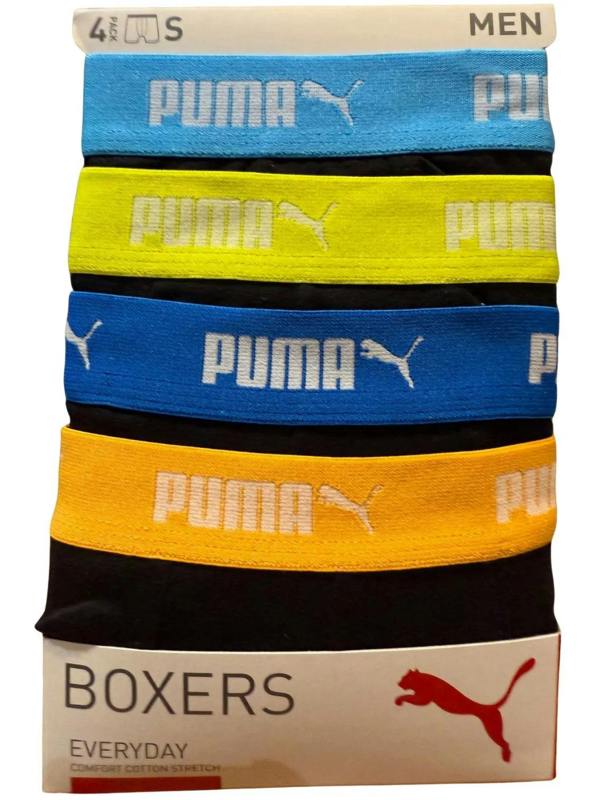 Puma 4-Pack Everyday Boxer Briefs, Black w/ yellow/orange/blue waistbands