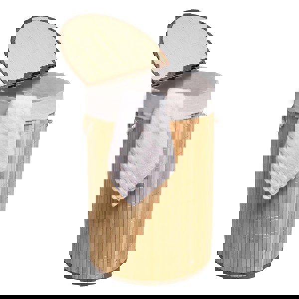 MANTRARAJ 50L Folding Bamboo Laundry Basket Bin Hamper Basket Storage Organizer With Lid And Removable Bag (Natural Brown)