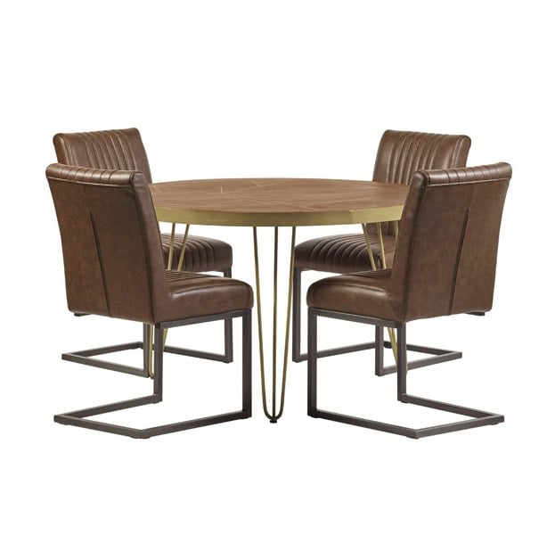 IH Design Round Solid Wood Dining Table 4 Seats Bishop Dark Mango