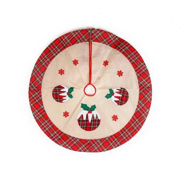 86cm Christmas Tree Skirt Set of 4 with Printed Pudding Theme, Hessian Burlap Tree Base Cover for Festive Décor image 4