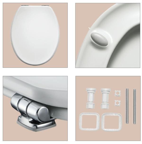 Bemis Moulded Wood Slow Close UltraFix Chrome Hinge Toilet Seat 365 x 430