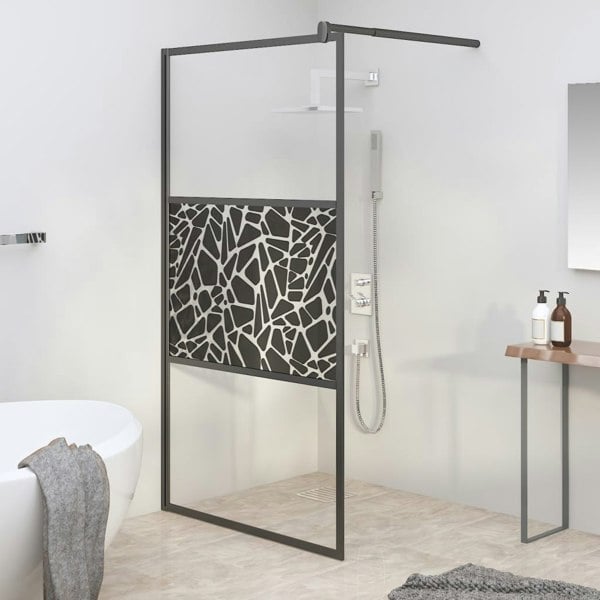 Berkfield Walk-in Shower Wall 100x195cm ESG Glass with Stone Design Black
