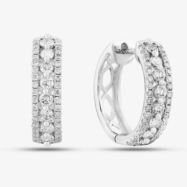 T. H. Baker 9ct White Gold Diamond Three Row Hoop Earrings PE04865