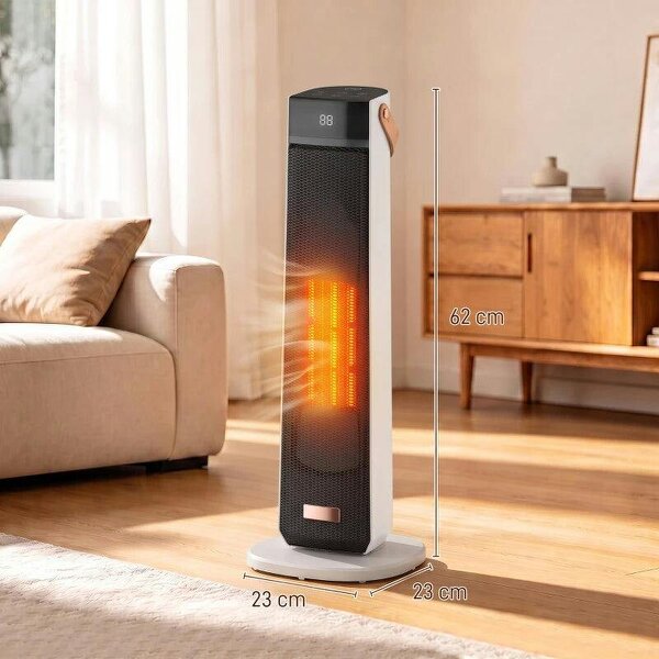 Portable Space Heater with Realistic Flame Effect, 2000W Ceramic Heater with Eco Mode, Adjustable Thermostat, Remote