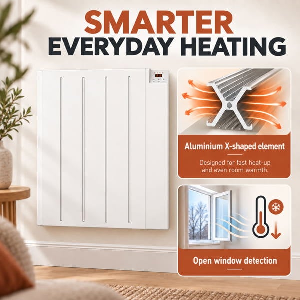 MYLEK Electric Radiator Panel Heater WIFI Smart APP Eco 1000W Bathroom Safe Wall Mounted Timer Thermostat