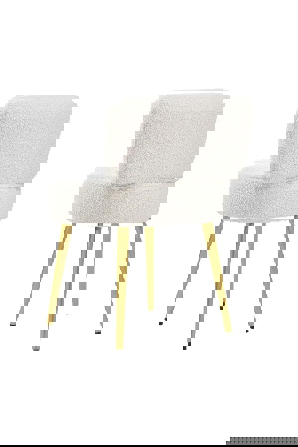 Living and Home Cream Faux Fur Vanity Stool Chair with Metal Legs