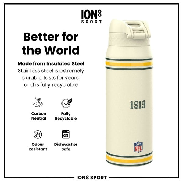 ION8 NFL x ION8 Insulated Steel Water Bottle, NFL Packers, 750ml (24oz)