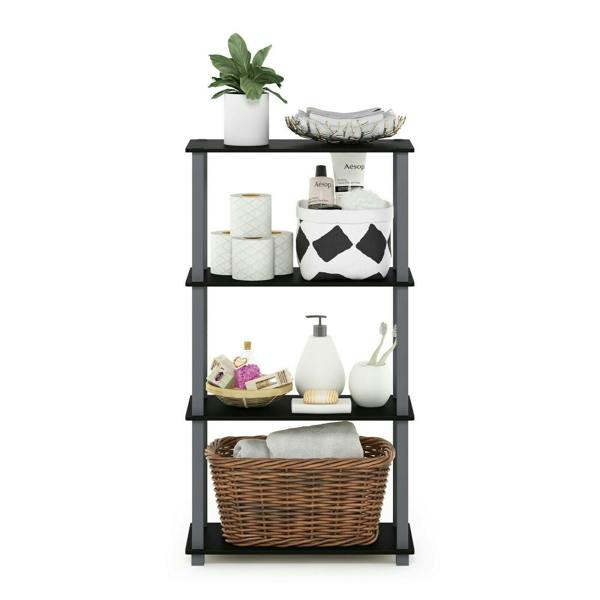 WALPLUS Turn-S-Tube 4-Tier Multipurpose Shelf Display Rack with Square Tube, Black/Grey perfect for organized storage and display
