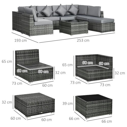 Wyld Haus Rero Rattan Grey 5 Seater Corner Sofa Set With Glass Table