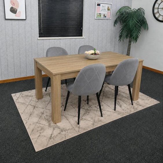 Kosy Koala Light Oak Effect Dining Table Set with 4 Grey Velvet Chairs, 117x77x75 cm