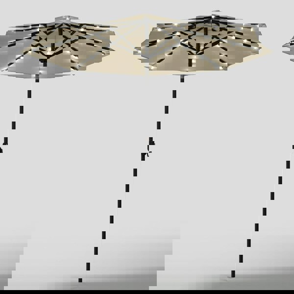 Beige 3m Patio Garden Parasol Sun Umbrella Sunshade Canopy With Solar LED Lights Parasols & Rain Umbrellas Living and Home