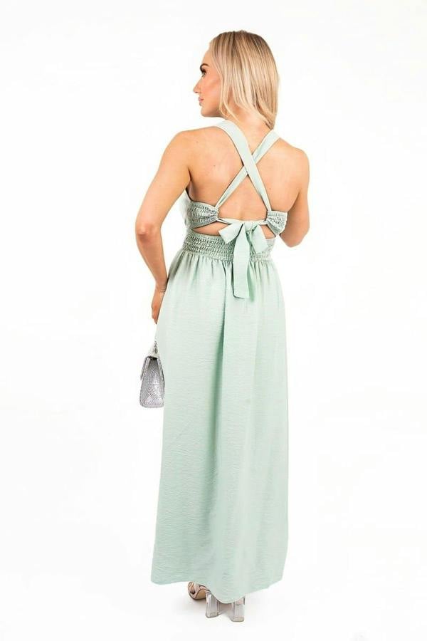 Talina Cross Back Maxi Dress With Ruched Waist - Mint