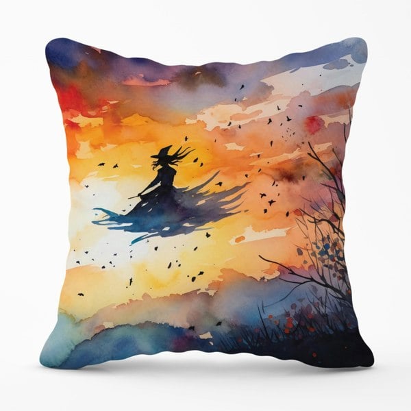 Warren Reed A Watercolor Featuring A Graceful Witch Witch Cushions