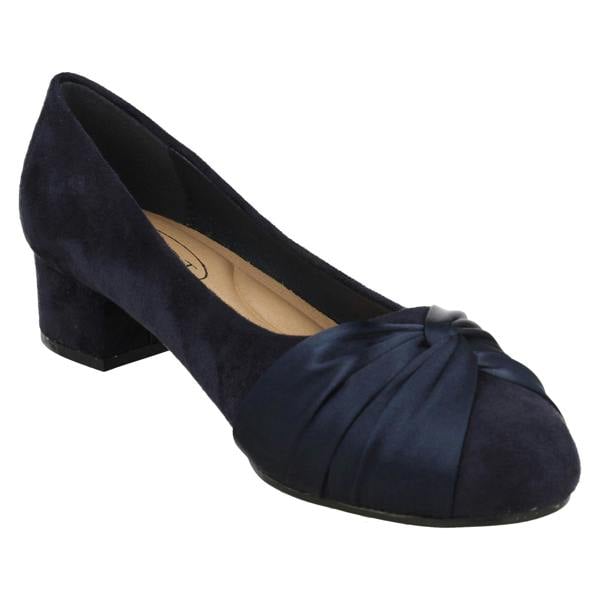 Spot On Ladies Spot On Block Heel Wide Fit Formal Satin Bow Court Shoes  F90150