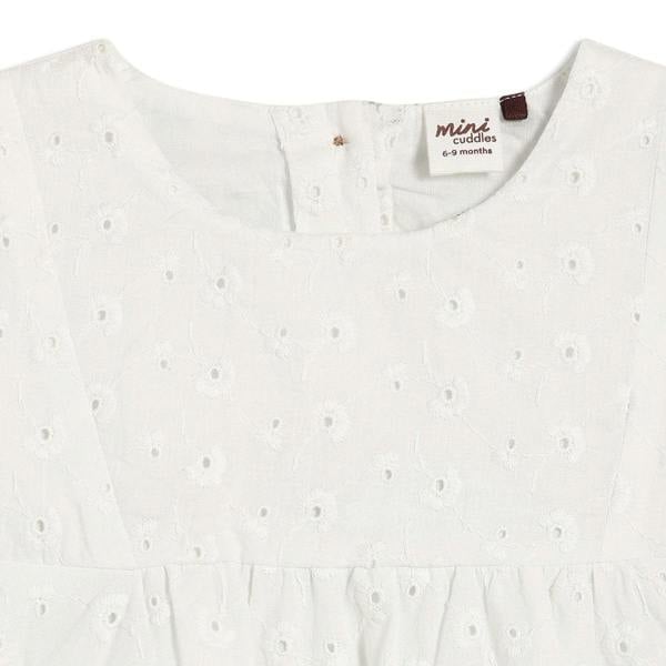 Mini Cuddles Baby Girls Broderie Anglaise Dress, White